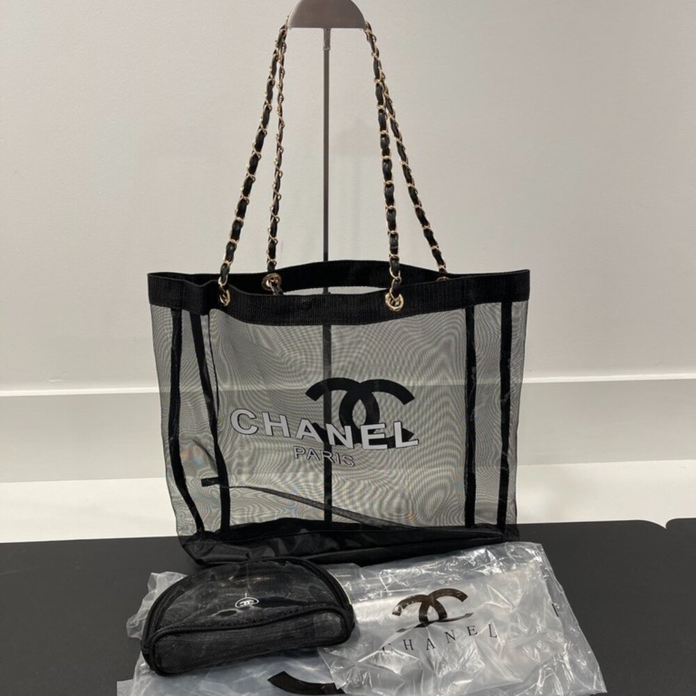 NIP Black Mesh Tote Bag with Pouch (JB1290)